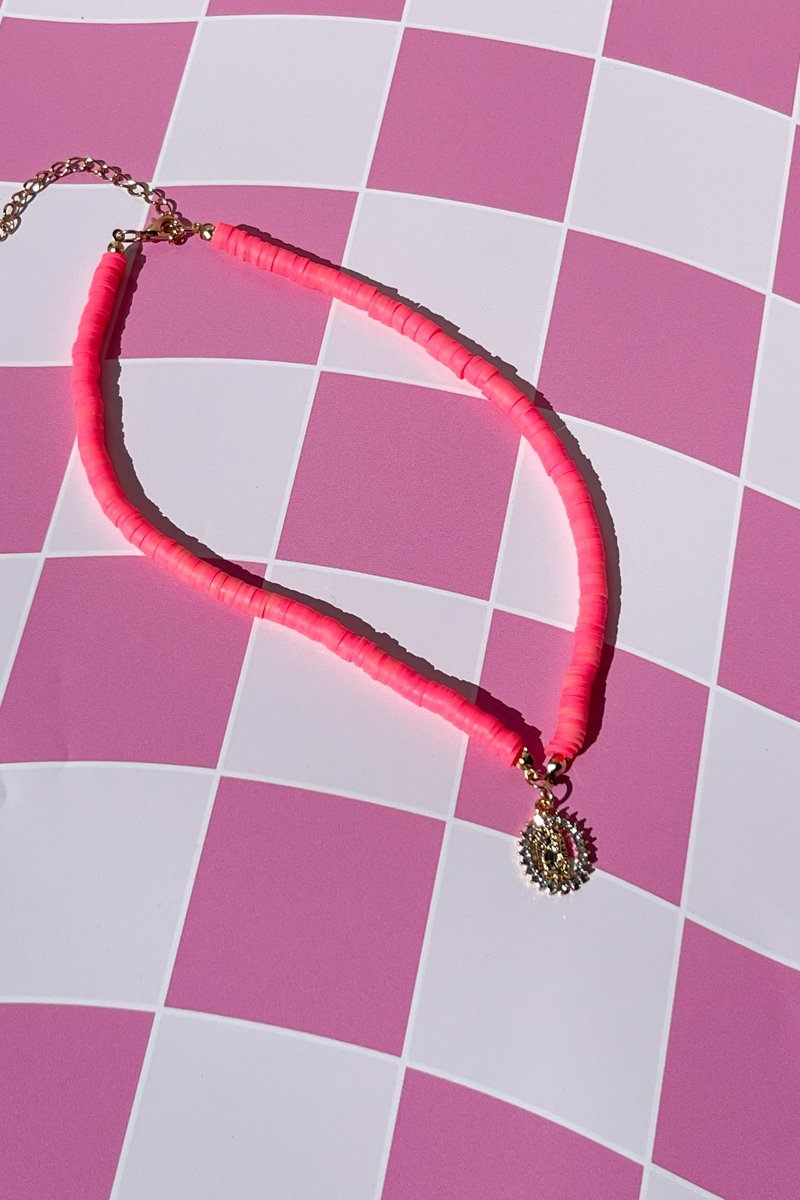 Pink Beaded Pendant Necklace