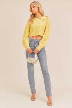 Yellow Cropped Cable Knit Sweater