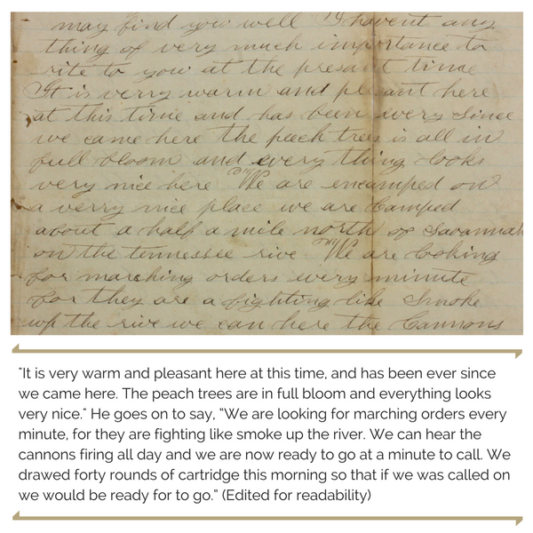 Civil War Letter written during the Battle of Shiloh
