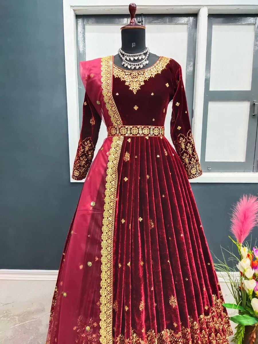 Launching New Designer Wedding Wear Look Velvet Gown & Dupatta Set ...