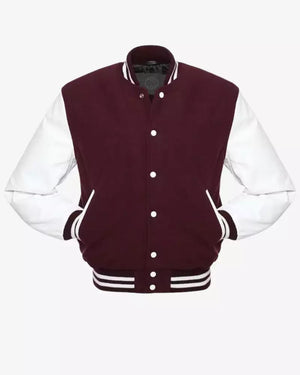Mens Maroon and White Varsity Jacket - Ezwore - Maroon Jacket