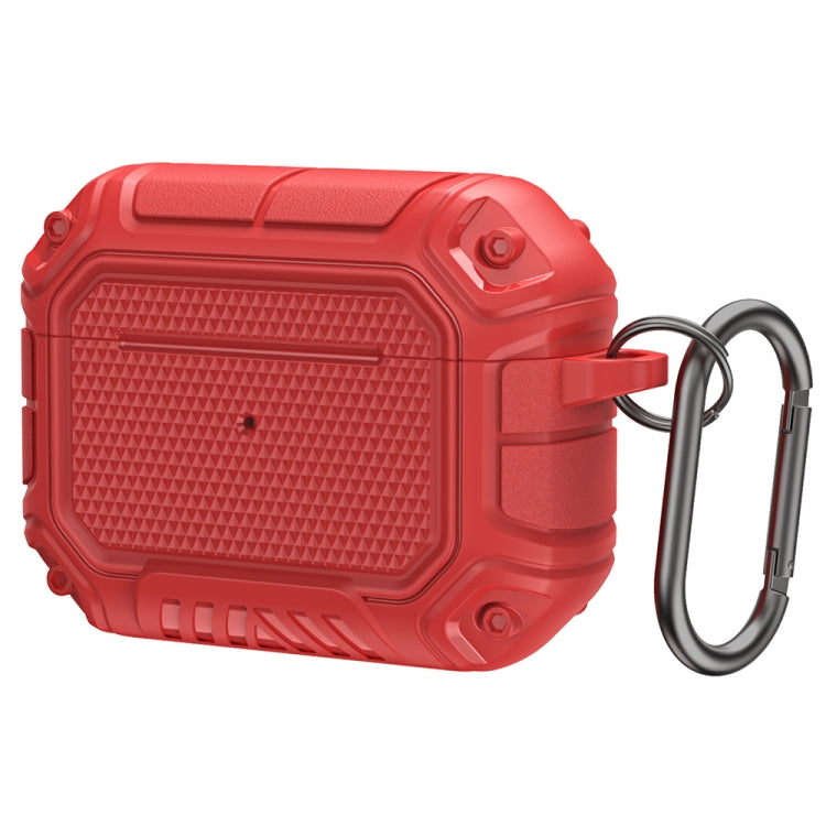 Diamond Shield Mecha TPU + PC Earphone Protective Case with Hook for AirPods Pro(Red)