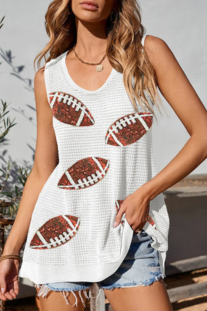 Sequin Football Round Neck Tank - Twinkle Feather Uniquely You 