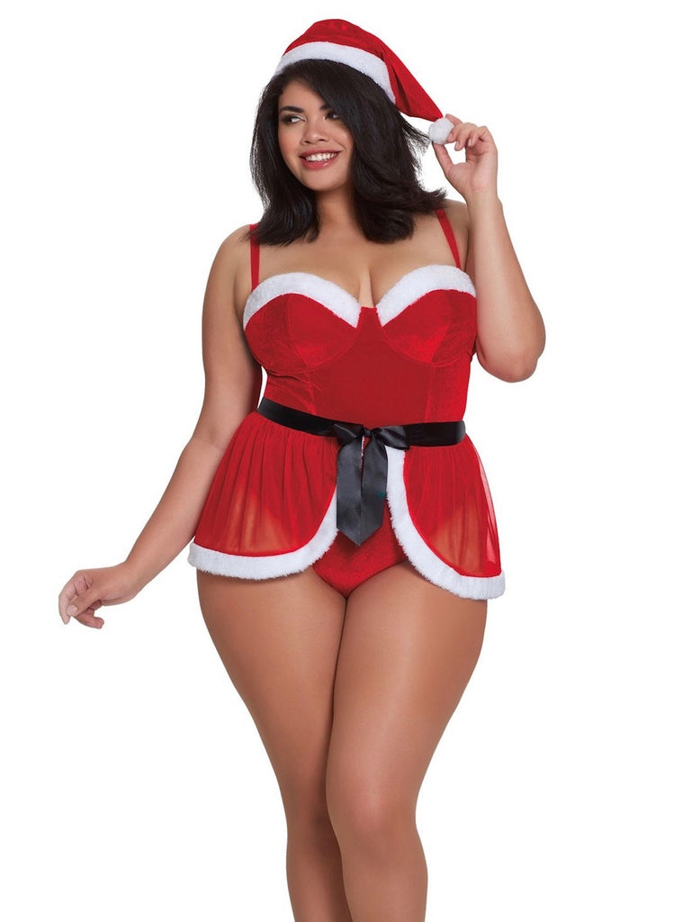Plus Size Sexy Santa Teddy Lingerie Set