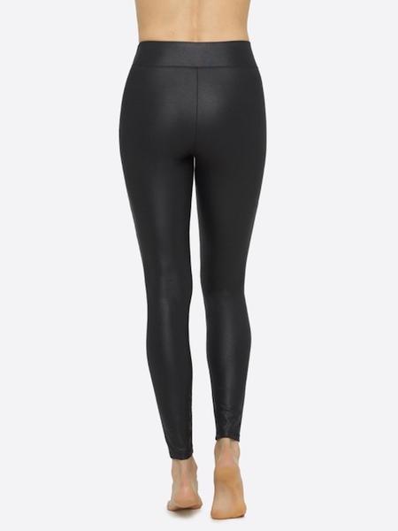 Yummie Dressy Velvet and Shine Black Moto Legging