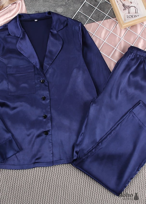 Boho Sleepwear, Pajamas Set, PJ Satin Corinne in Navy Blue