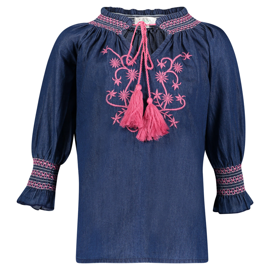 VIVI EMBROIDERED TUNIC | BLUE/PINK