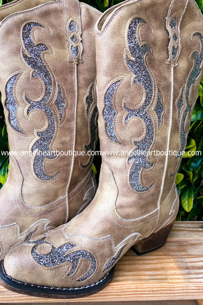 Empire Walk Cowboy Boots - Nude/Silver