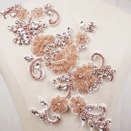 Gold Rhinestone Applique Crystal Bodice Applique for bridal Deluxe  Rhinestone Bodice for Haute Couture Handmade Bodice