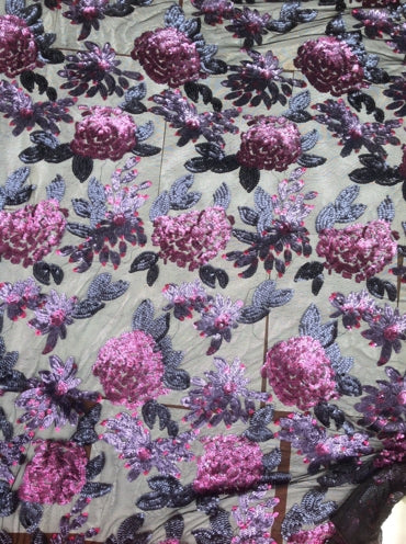 1 Yard 3D Floral Sequin Fabric,Mix Colors Flower Dress Fabric