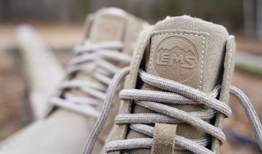 Close-up view of the tongue and laces of a pair of Lems Telluride Boots
