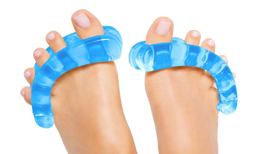 A close-up view of Yoga Toes, another brand of toe spacers