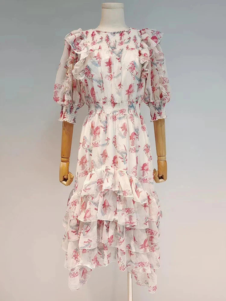 Chic Irregular Hem Midi Dress with Pleated Detail