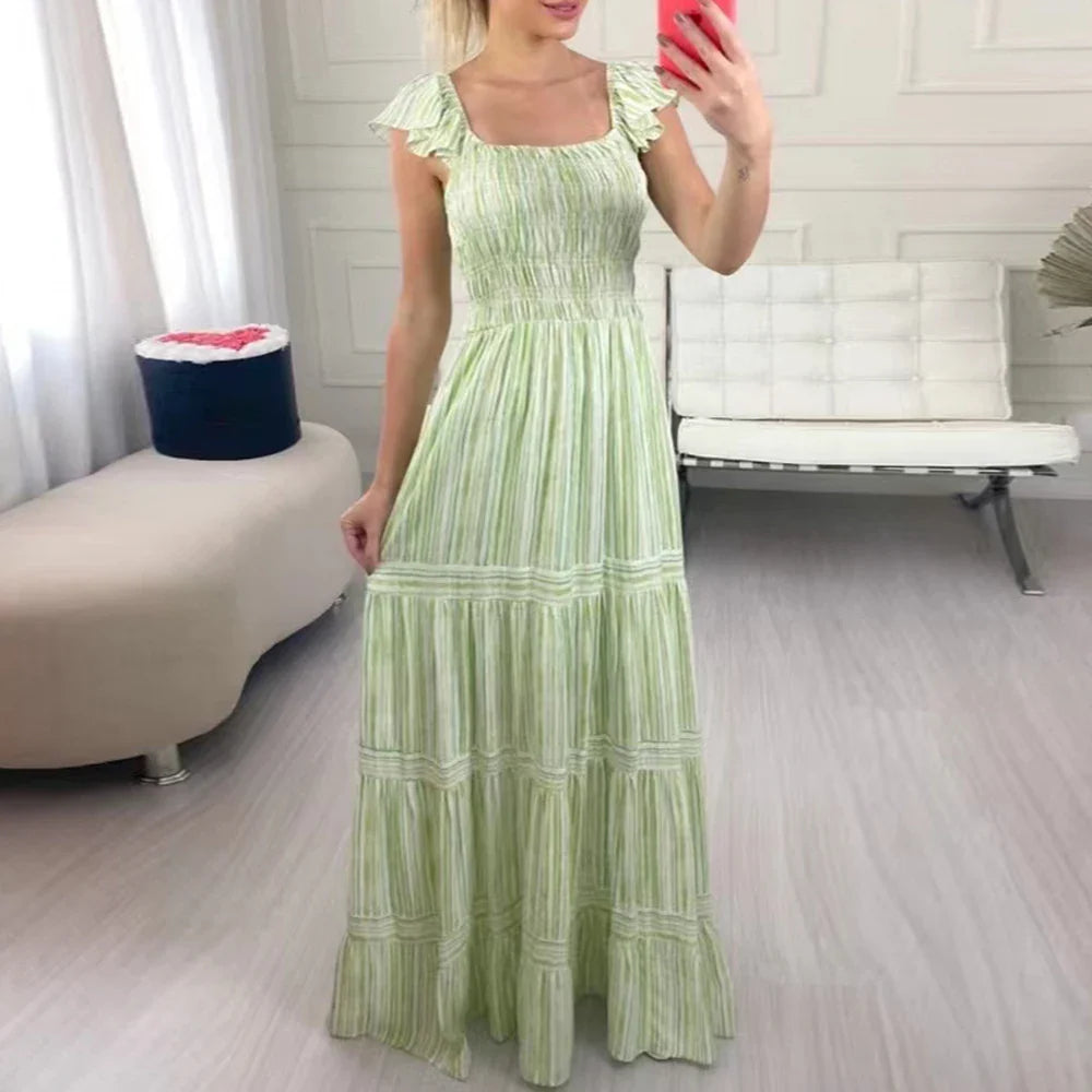 Colorblock Striped Sleeveless High Waist Summer Dress