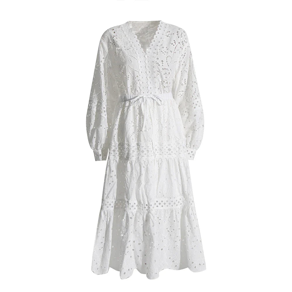 Elegant Women's V-Neck Lantern Sleeve Top & Lace-Up Skirt Set