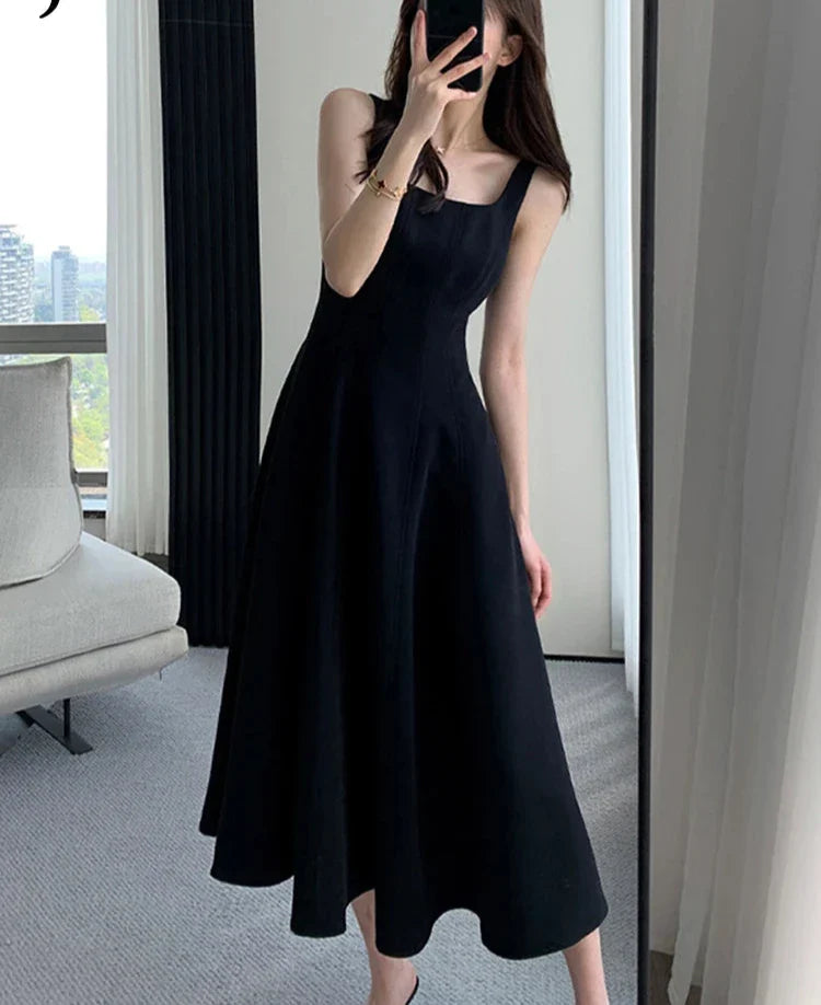 Elegant Black Spaghetti Strap Dress for Summer Parties