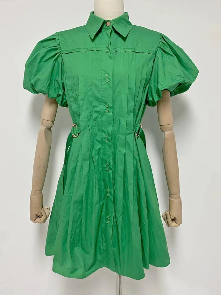 Chic Summer Mini Dress with Puff Sleeves and Gathered Waist