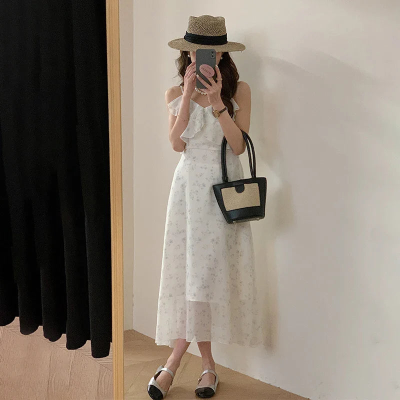 Elegant Backless Floral Chiffon Dress for Summer Events