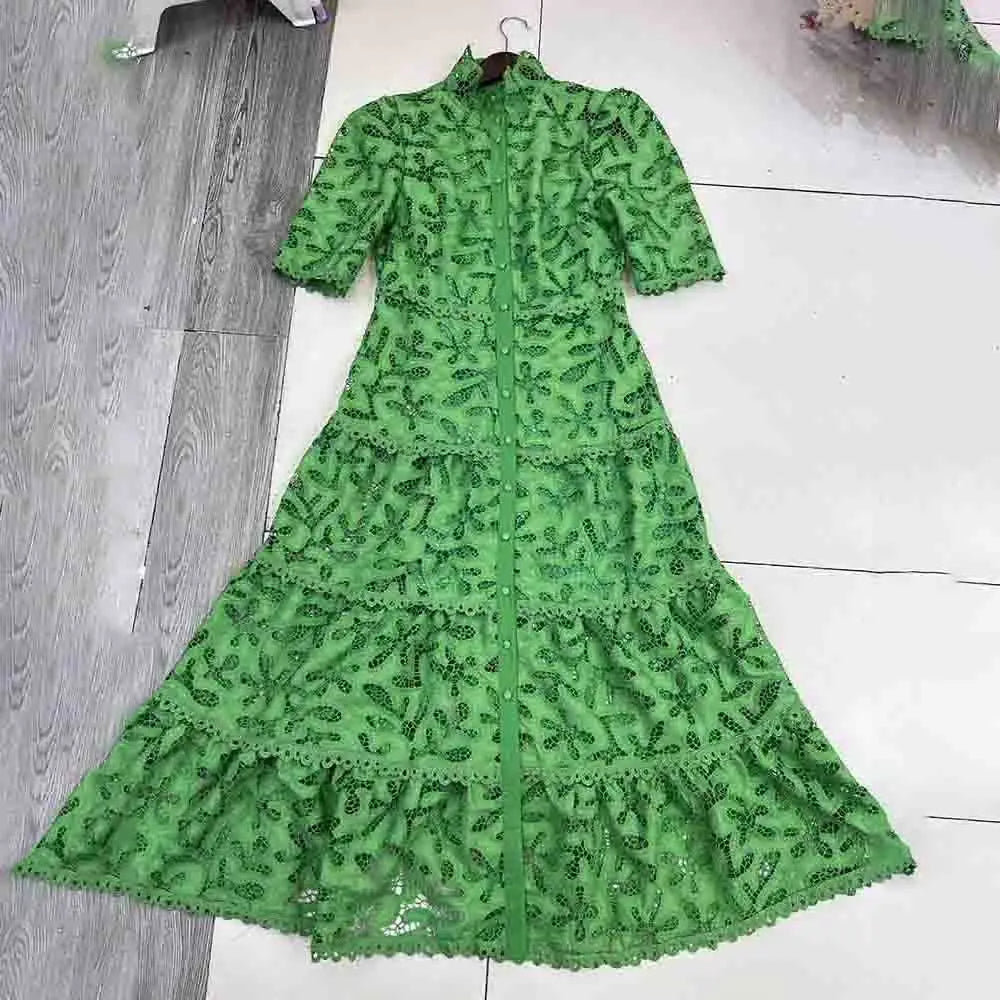 Elegant Hollow Out V Neck Lace Dress for Women