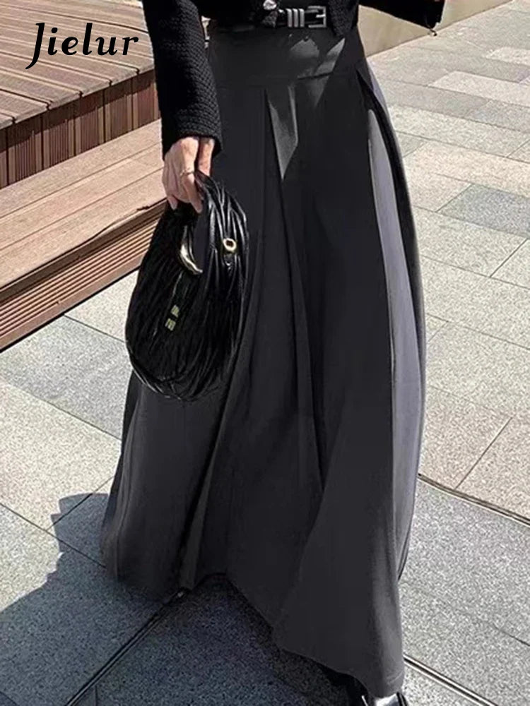 Chic Solid Color Pleated Skirt for Office & Streetwear