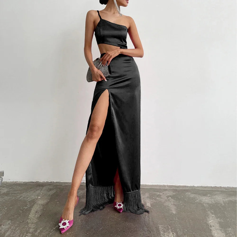 Elegant Hollow Out Sleeveless Dress with Diagonal Collar