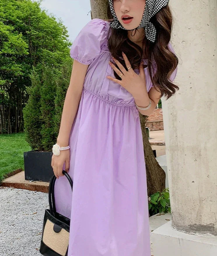 Elegant Green Puff Sleeve Summer Dress for Women
