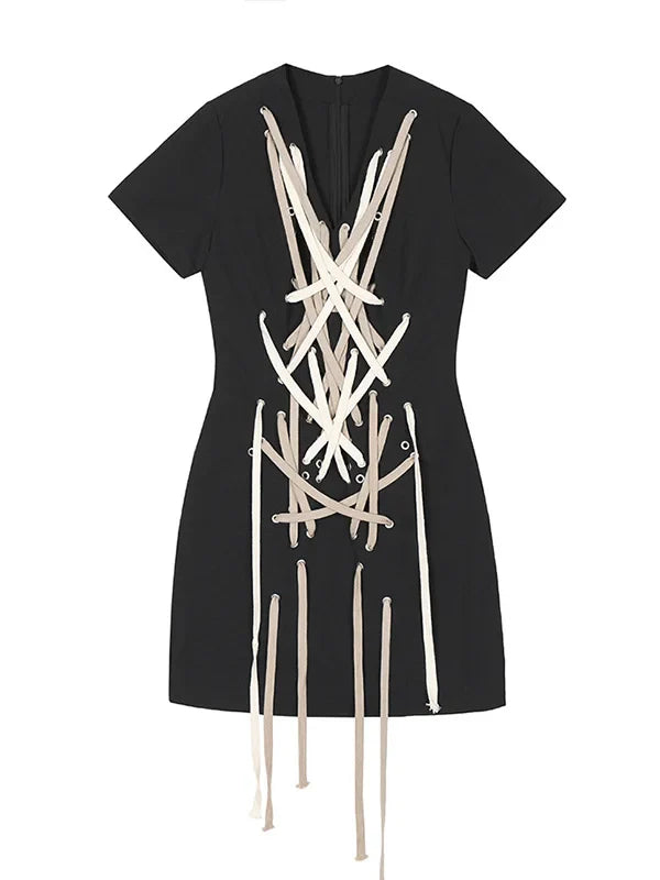 V Neck Short Sleeve Bandage Dress for Women
