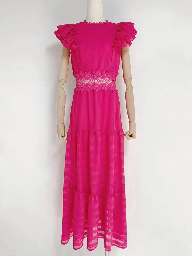 Summer Midi Dress with Butterfly Sleeves and High Waist