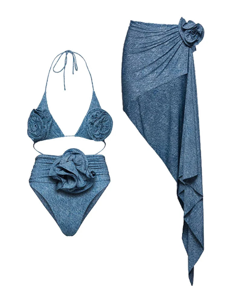 Stylish Halter Top and High Waist Skirt Set