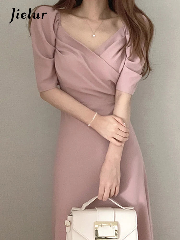 Elegant Puff Sleeve A-Line Dress for Summer Parties