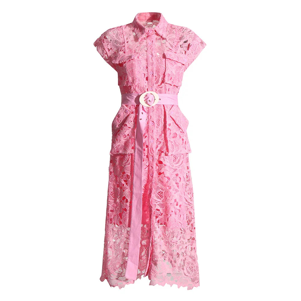 Elegant High Waist Patchwork Dress with Embroidery & Pockets