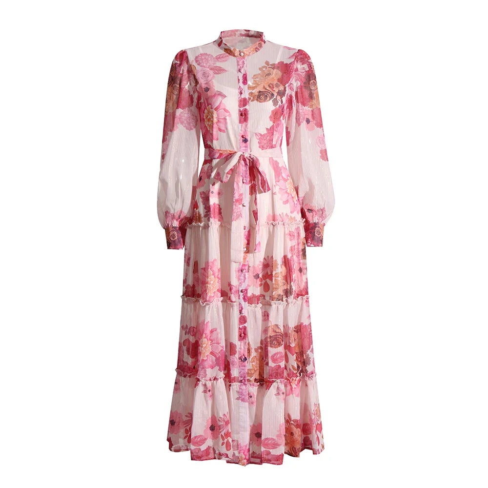 Vintage Patchwork Lace-Up Elegant Dress for Women