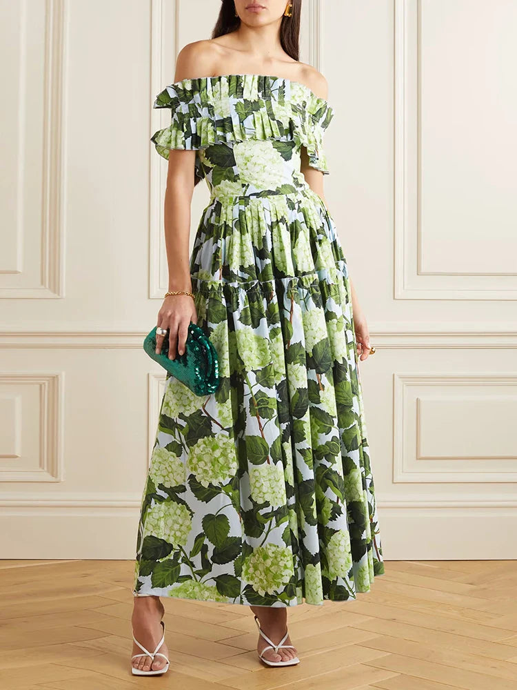 Summer Patchwork Ruched Dress with Square Collar