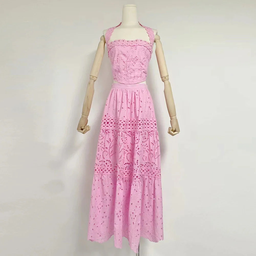 Elegant Two-Piece Hollow Out Set for Women
