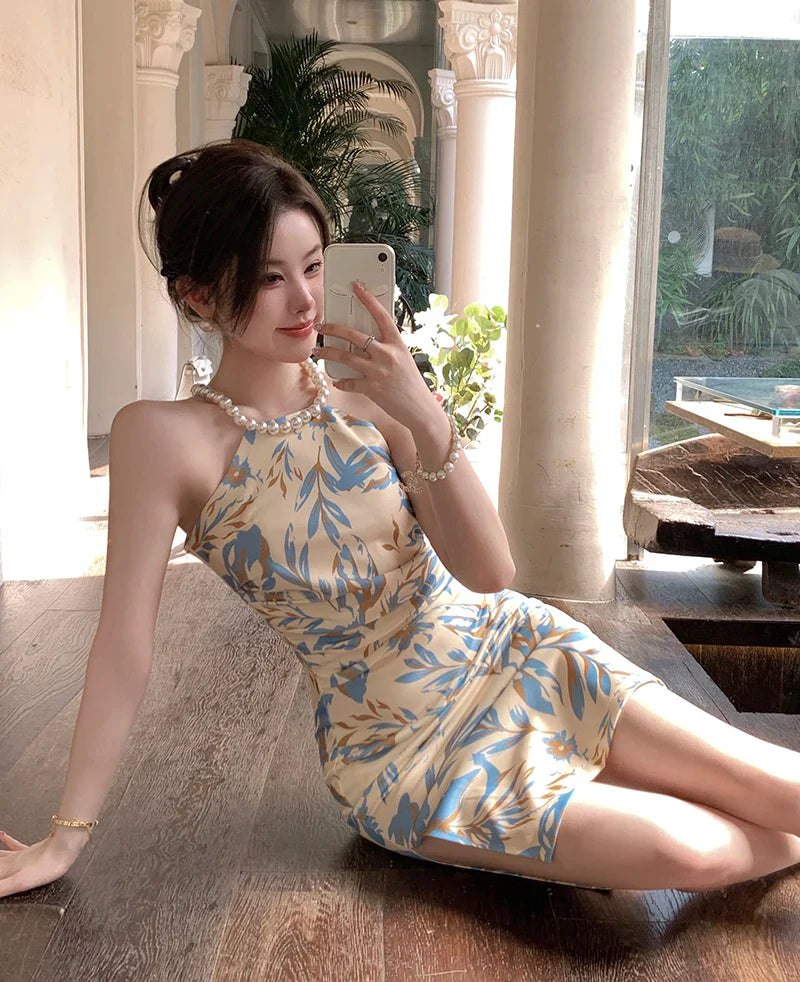 Elegant Summer Print Halter Dress for Women