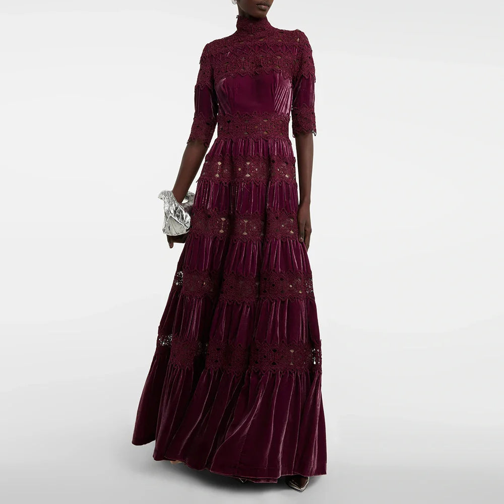 Elegant Hollow Out Lace Vintage Dress for Women
