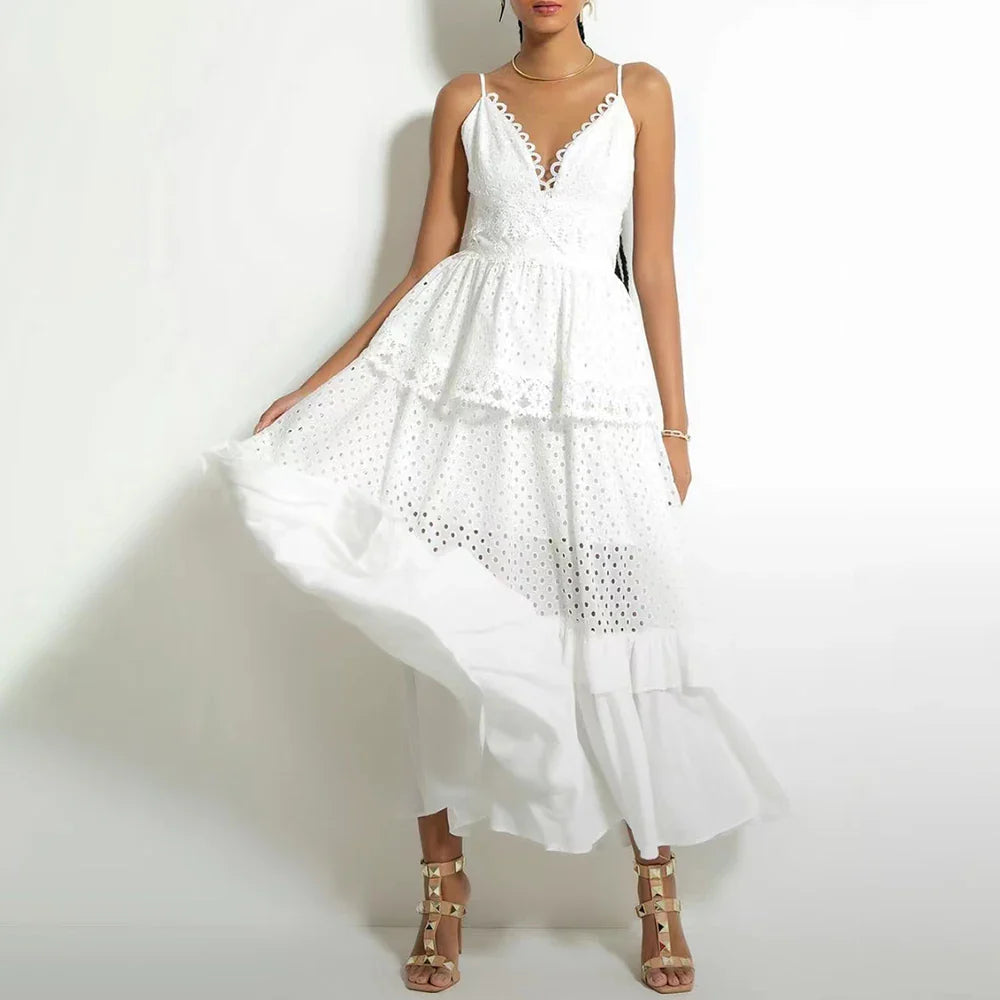 Elegant V-Neck Ruffled A-Line Dress for Women