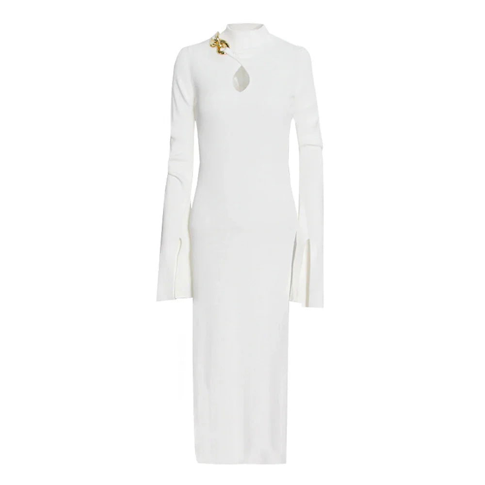 Stylish Hollow Out Casual Dress with Flare Sleeves