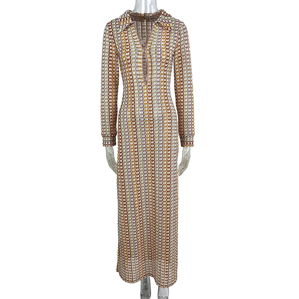 Chic Colorblock Knitted Dress with Split Thigh Design