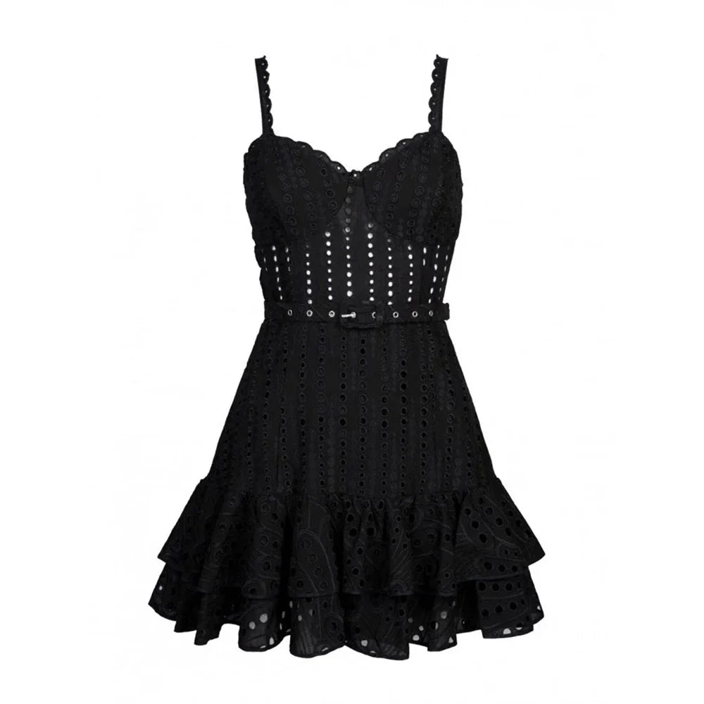 Elegant Square Collar Ruffle Hem Mini Dress for Women