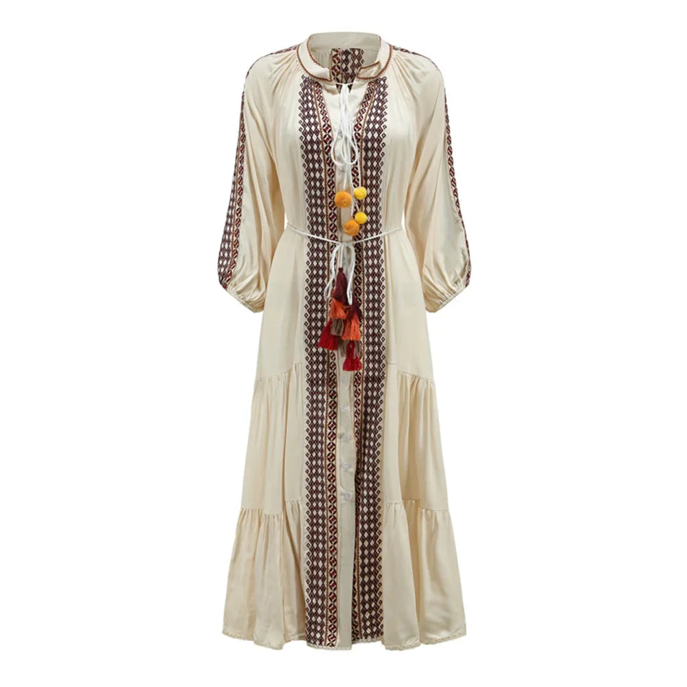 Colorblock Print Lantern Sleeve Loose Long Dress for Summer