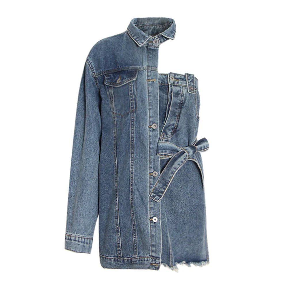 Asymmetrical Lace-Up Denim Mini Dress for Women