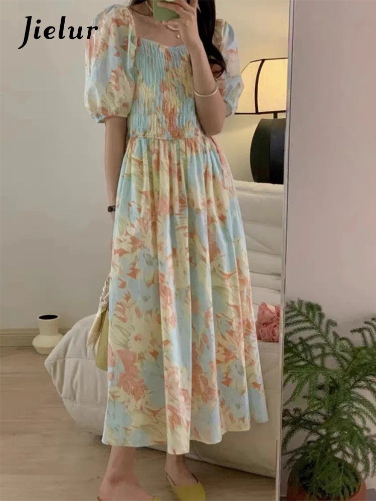 Floral Chiffon Puff Sleeve Maxi Dress for Women