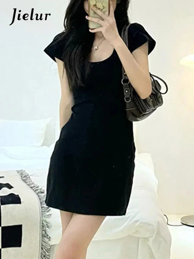Chic Black Square Neck Summer Dress for Women