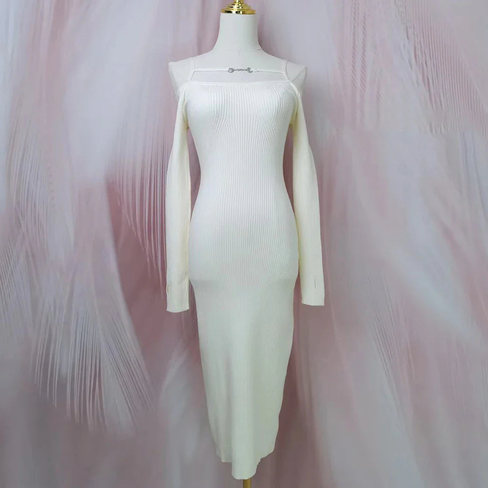 Sexy Hollow Out Off Shoulder Knitting Dress for Women