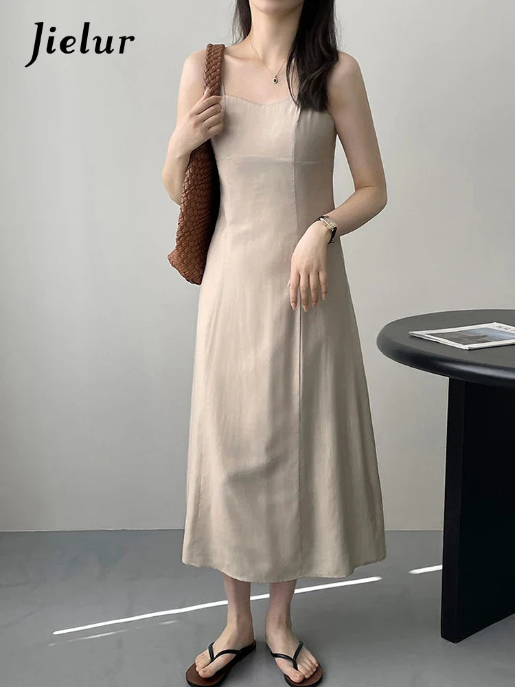 Elegant Slim Waist Sleeveless Midi Dress for Women