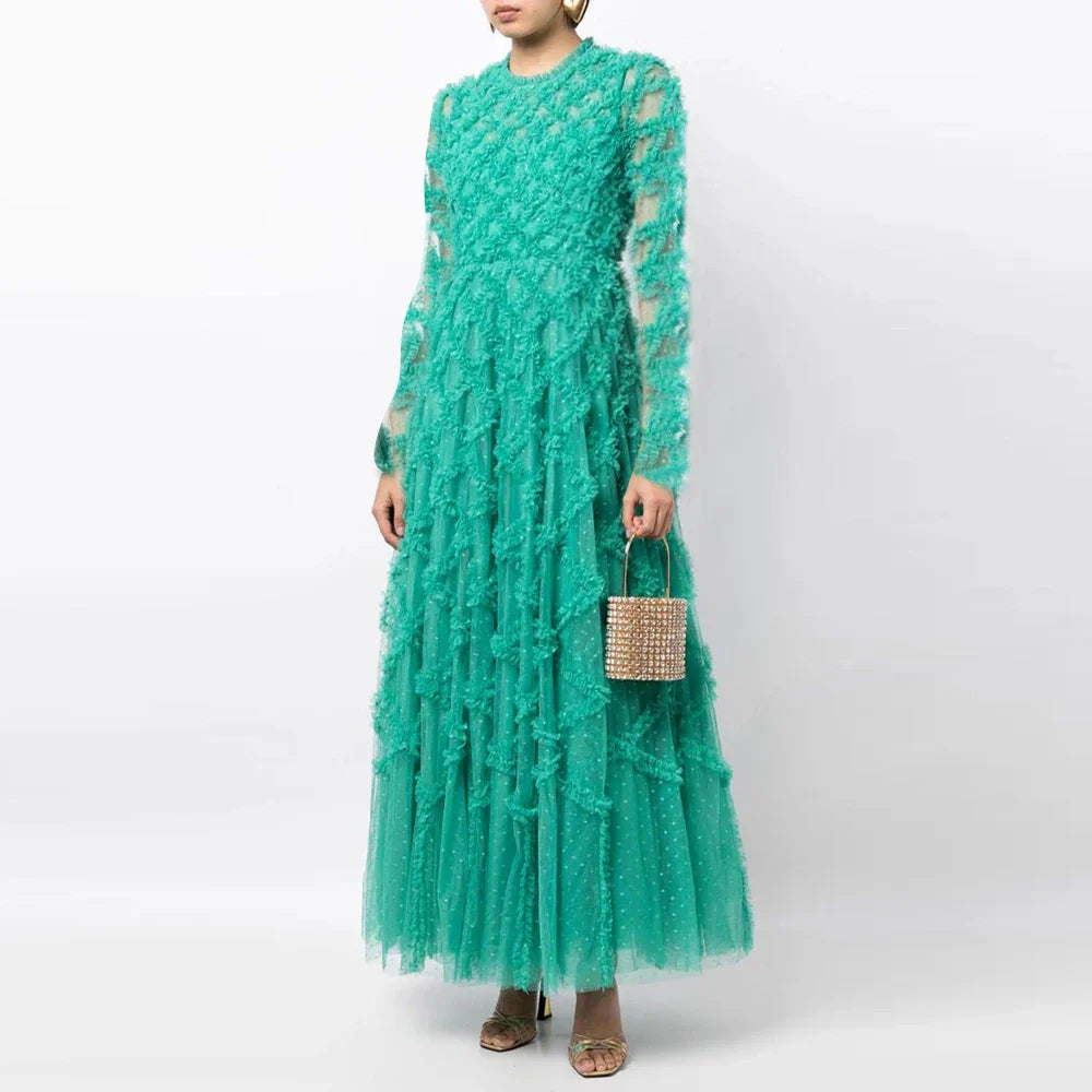 Elegant High Waist Patchwork Mesh Dress for Women