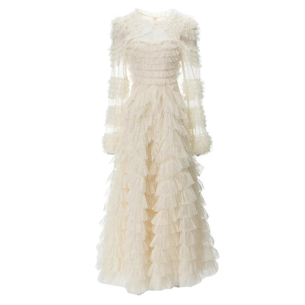 Elegant High Waist Mesh Patchwork Dress for Women