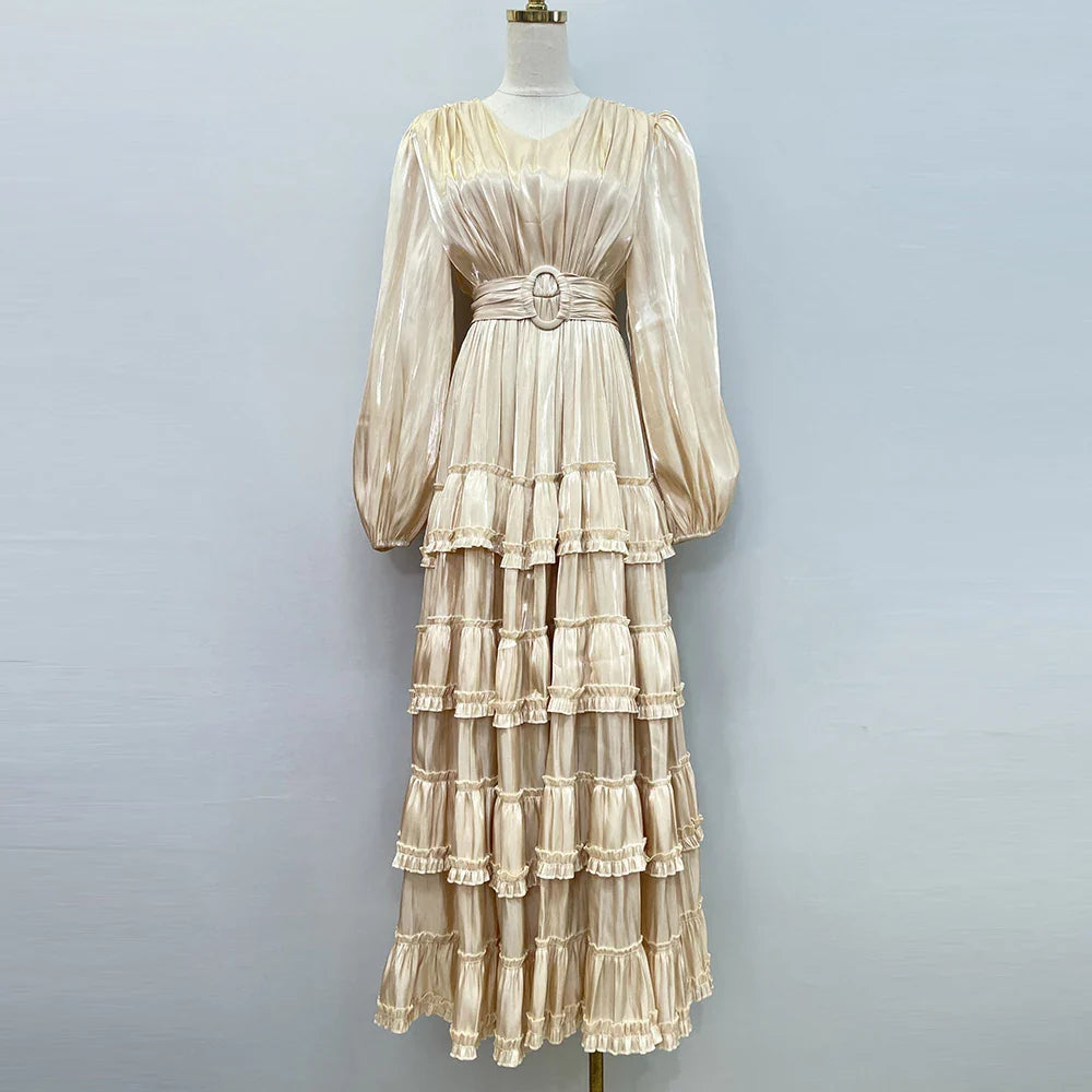 Elegant Puff Sleeve High Waist Tunic Dress for Women