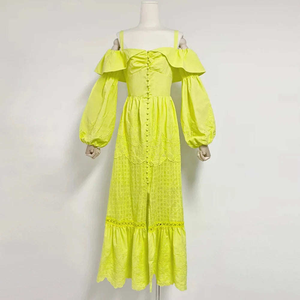 Elegant Off-Shoulder Lantern Sleeve Minimalist Women's Dress